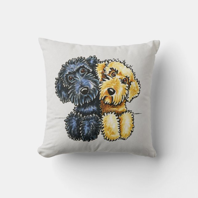 Labradoodles Black Yellow Lined Up Throw Pillow (Front)