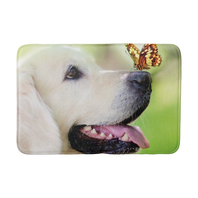 Labrador And Butterfly Throw Pillow Bath Mat (Front)