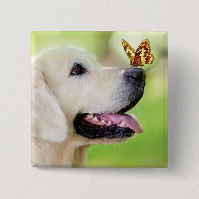 Labrador And Butterfly Throw Pillow Button (Front)
