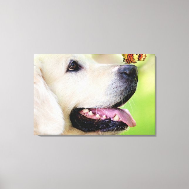 Labrador And Butterfly Throw Pillow Canvas Print (Front)