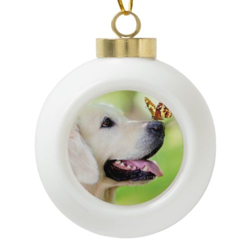 Labrador And Butterfly Throw Pillow Ceramic Ball Christmas Ornament