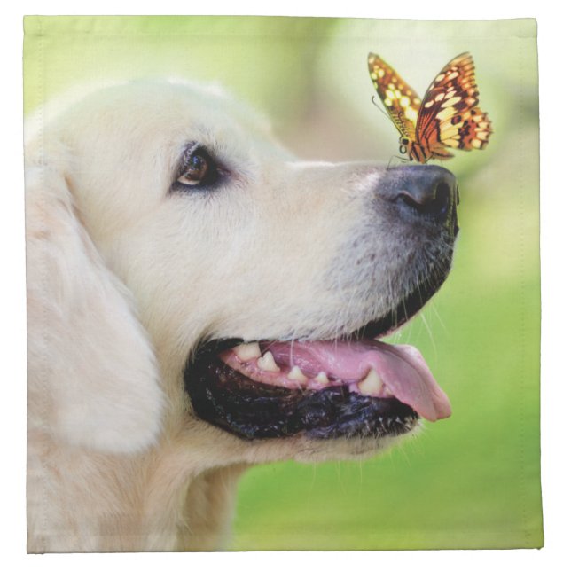 Labrador And Butterfly Throw Pillow Cloth Napkin (Front)