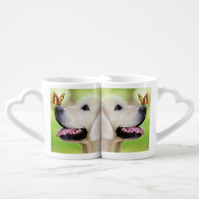 Labrador And Butterfly Throw Pillow Coffee Mug Set (Front Nesting)
