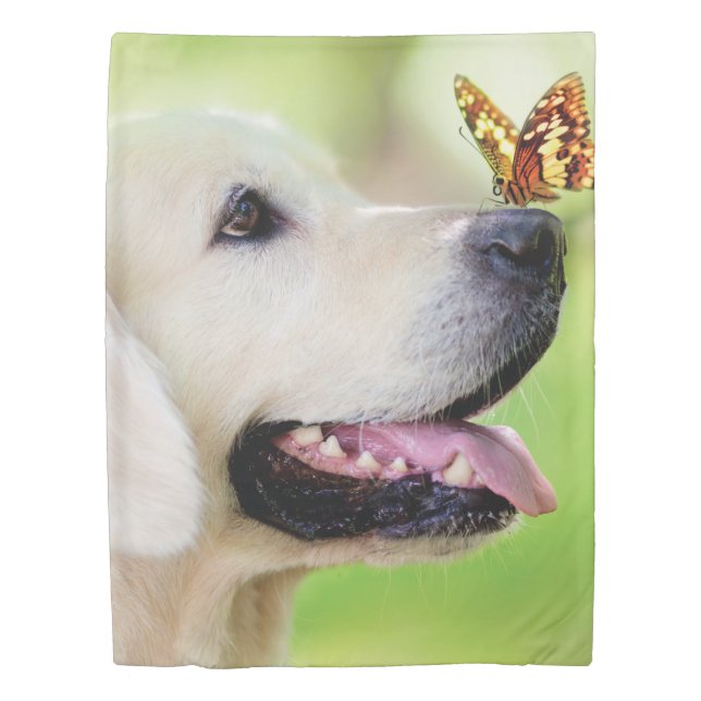 Labrador And Butterfly Throw Pillow Duvet Cover (Front)