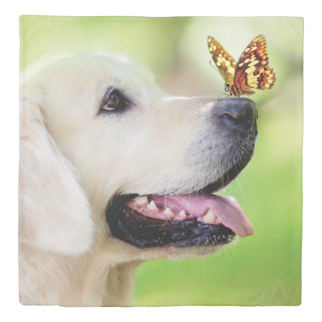 Labrador And Butterfly Throw Pillow Duvet Cover (Front)