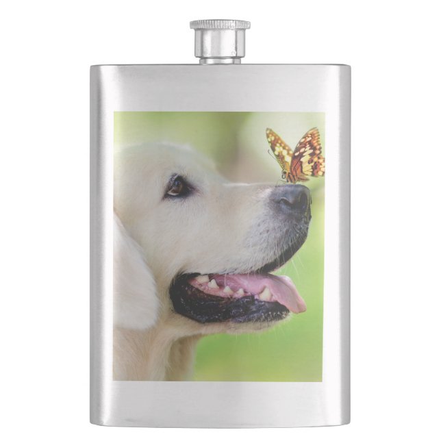 Labrador And Butterfly Throw Pillow Flask (Front)