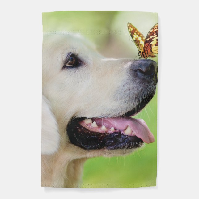 Labrador And Butterfly Throw Pillow Garden Flag (Front)