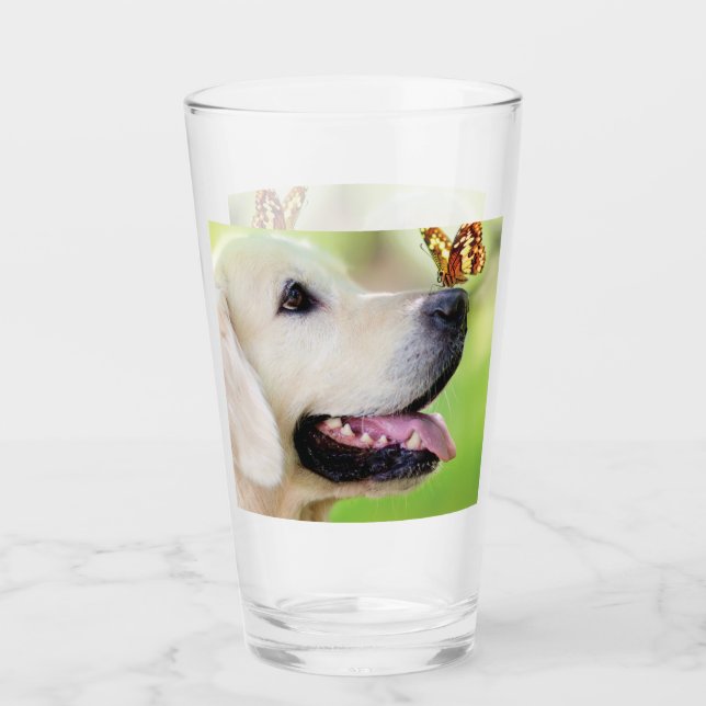 Labrador And Butterfly Throw Pillow Glass (Front)