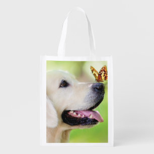 Labrador And Butterfly Throw Pillow Grocery Bag