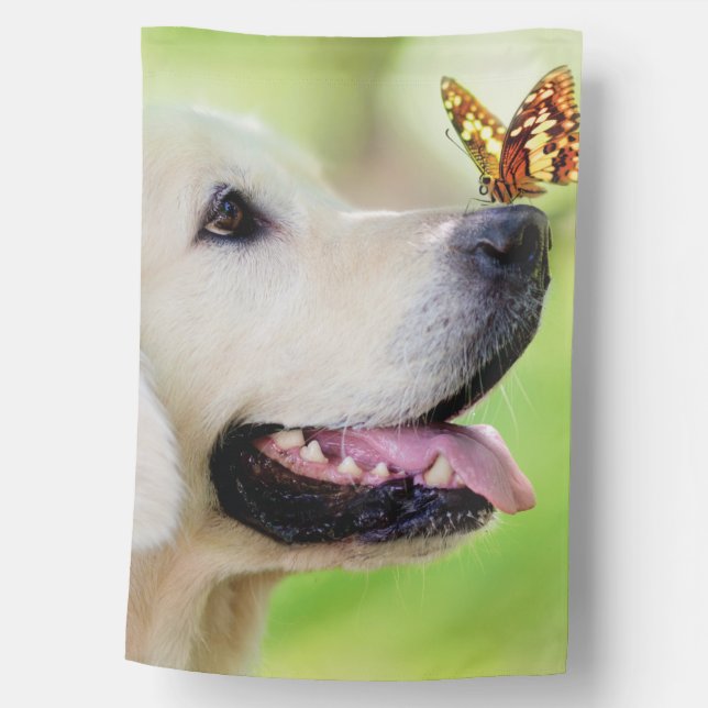 Labrador And Butterfly Throw Pillow House Flag (Front)