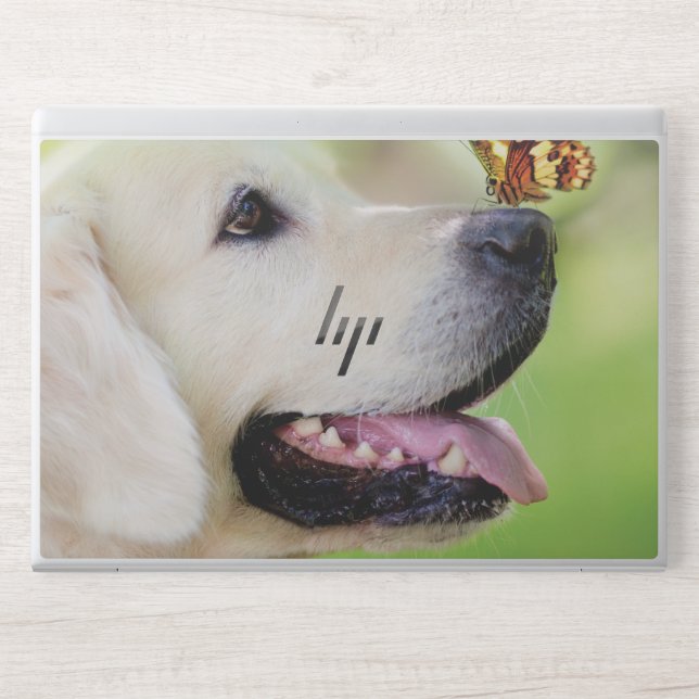 Labrador And Butterfly Throw Pillow HP Laptop Skin (Front)