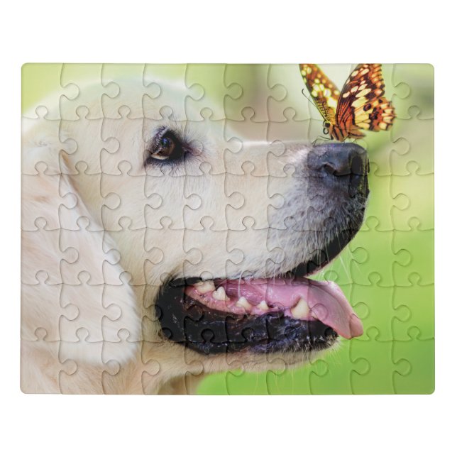 Labrador And Butterfly Throw Pillow Jigsaw Puzzle (Puzzle Horizontal)