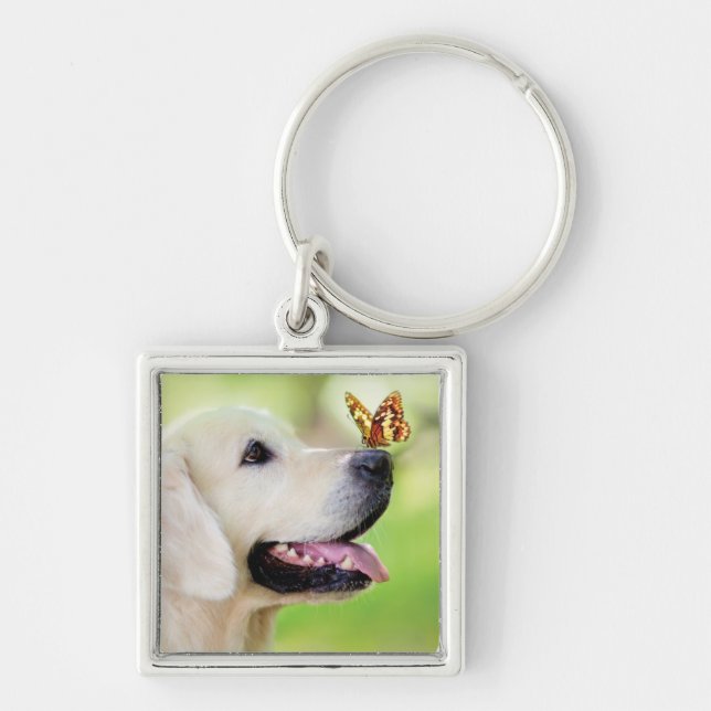 Labrador And Butterfly Throw Pillow Keychain (Front)