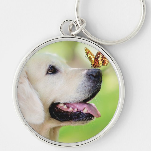 Labrador And Butterfly Throw Pillow Keychain (Front)