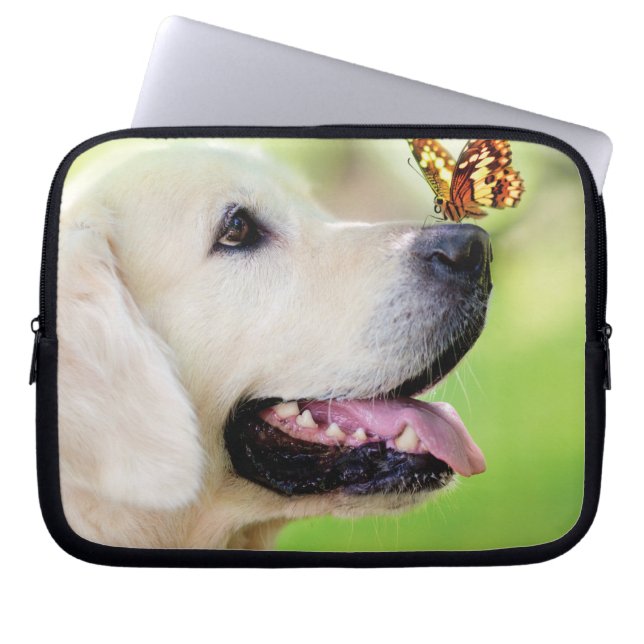 Labrador And Butterfly Throw Pillow Laptop Sleeve (Front)