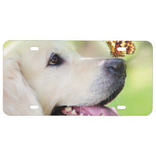 Labrador And Butterfly Throw Pillow License Plate