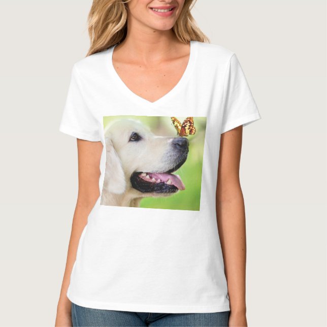 Labrador And Butterfly Throw Pillow T-Shirt (Front)