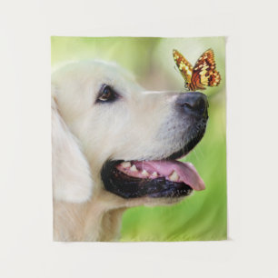 Labrador And Butterfly Throw Pillow Tapestry