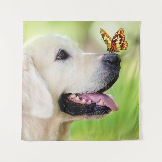 Labrador And Butterfly Throw Pillow Tapestry (Front)