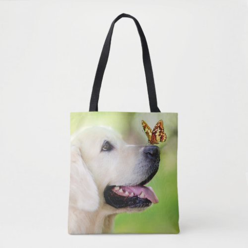 Labrador And Butterfly Throw Pillow Tote Bag