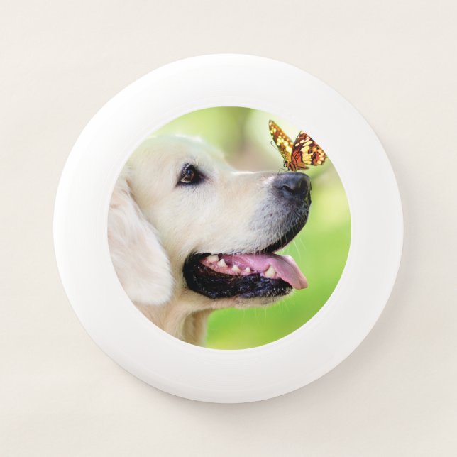 Labrador And Butterfly Throw Pillow Wham-O Frisbee (Front)