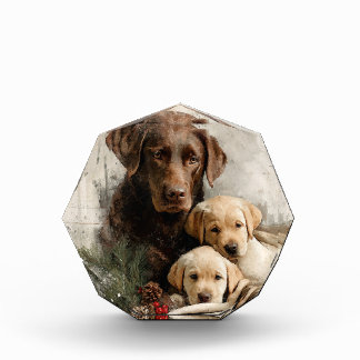Labrador and Puppies Vintage Christmas Puzzle Photo Block