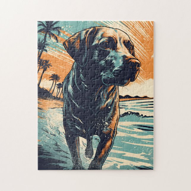 Labrador at the beach jigsaw puzzle (Vertical)