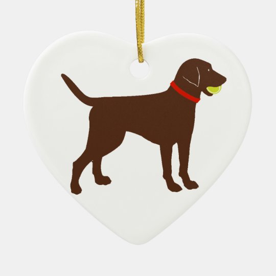 labrador ball fetch, chocolate lab play ceramic ornament