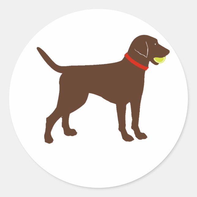 labrador ball fetch, chocolate lab play classic round sticker (Front)