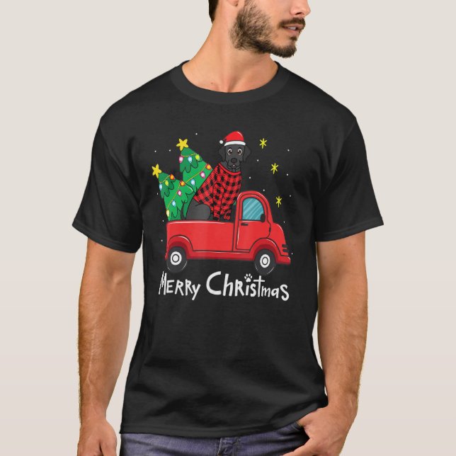 Labrador Black Christmas Truck Tree Mom Dad Xmas T-Shirt (Front)