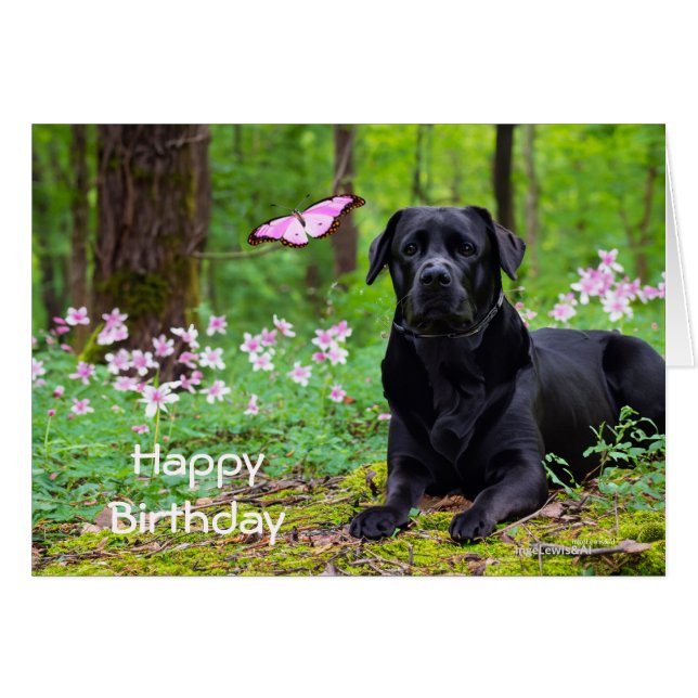 Labrador Black Dog Forrest Butterfly Birthday Cards (Front Horizontal)