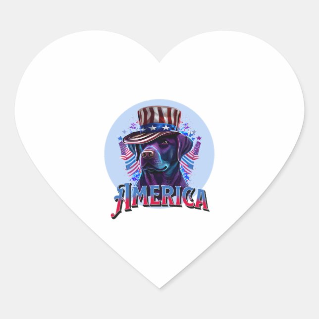 Labrador - Black Lab 4th of July design Heart Sticker (Front)