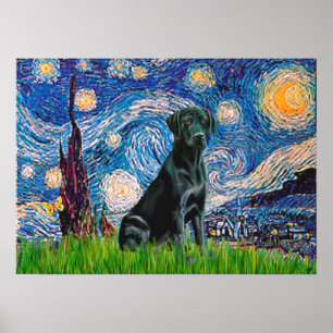 Labrador (black) - Starry Night Poster
