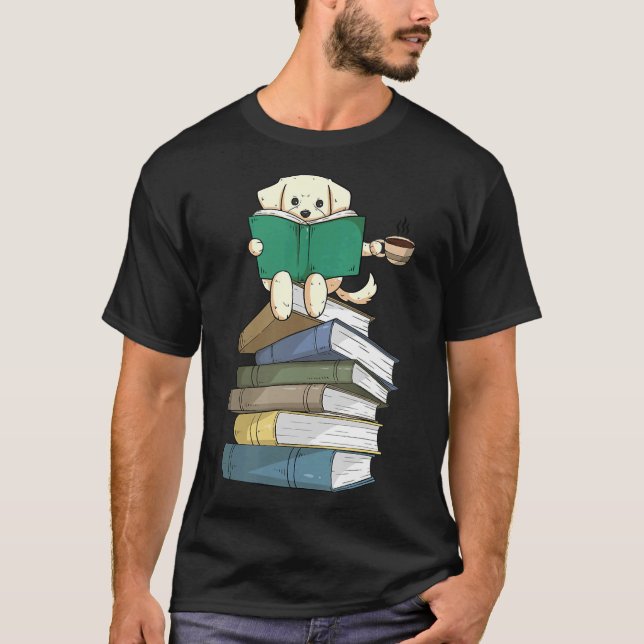 Labrador Books Coffee Yellow Lab Dog Reading T-Shirt (Front)