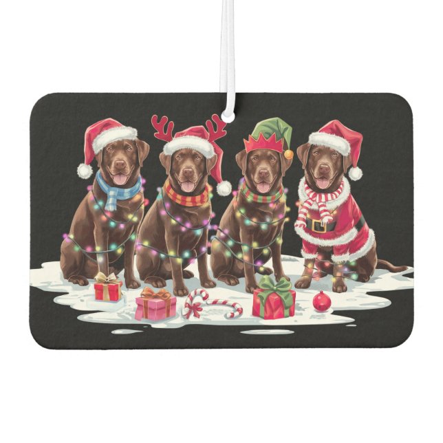 Labrador chocolate Santa hat antlers elf Christmas Air Freshener (Front)