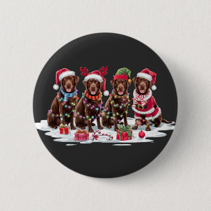 Labrador chocolate Santa hat antlers elf Christmas Button
