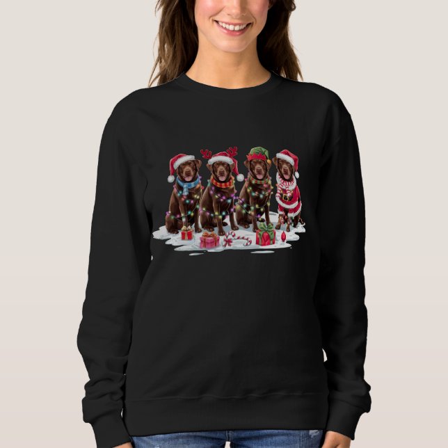 Labrador chocolate Santa hat antlers elf Christmas Sweatshirt (Front)