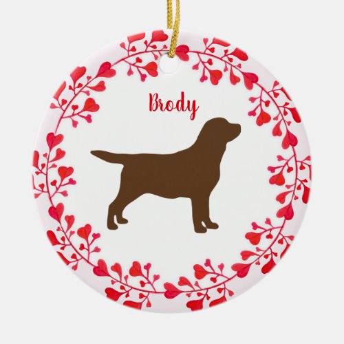 Labrador Chocolate Valentine Ceramic Ornament