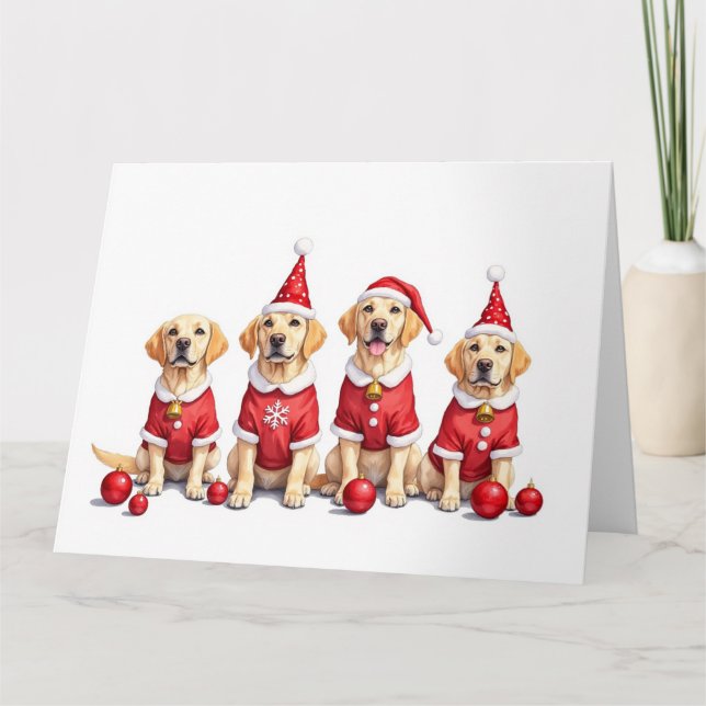 Labrador Christmas Dress Santa Hat Card (Front)