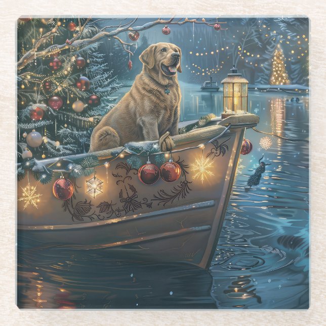 Labrador Christmas Festive Voyage Glass Coaster (Front)