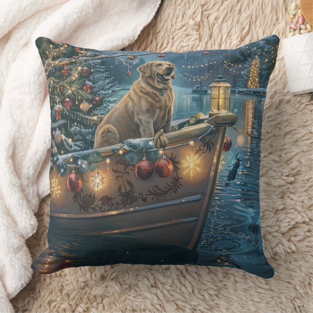 Labrador Christmas Festive Voyage Throw Pillow (Blanket)