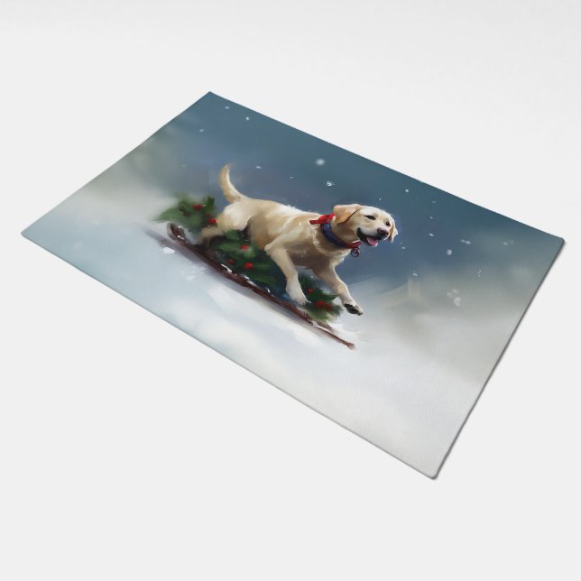 Labrador Christmas snow winter Doormat (Angled)