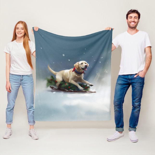 Labrador Christmas snow winter Fleece Blanket (In Situ)