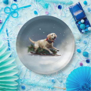 Labrador Christmas snow winter Paper Plates