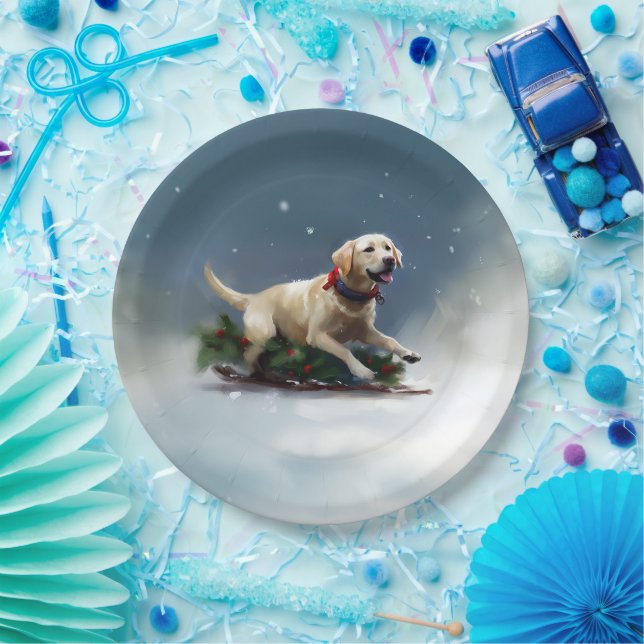 Labrador Christmas snow winter Paper Plates (Party)