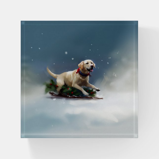 Labrador Christmas snow winter Paperweight (Front)
