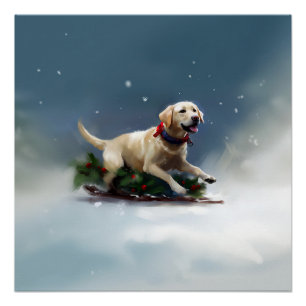 Labrador Christmas snow winter Poster