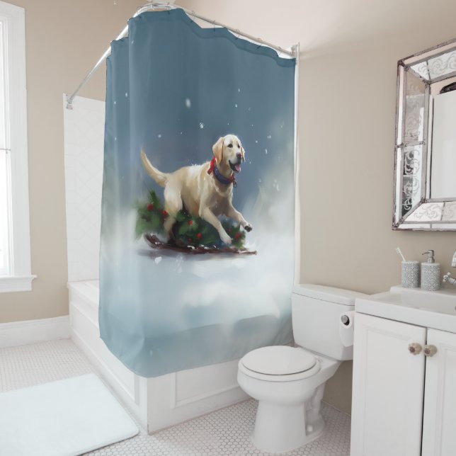 Labrador Christmas snow winter Shower Curtain (In Situ)