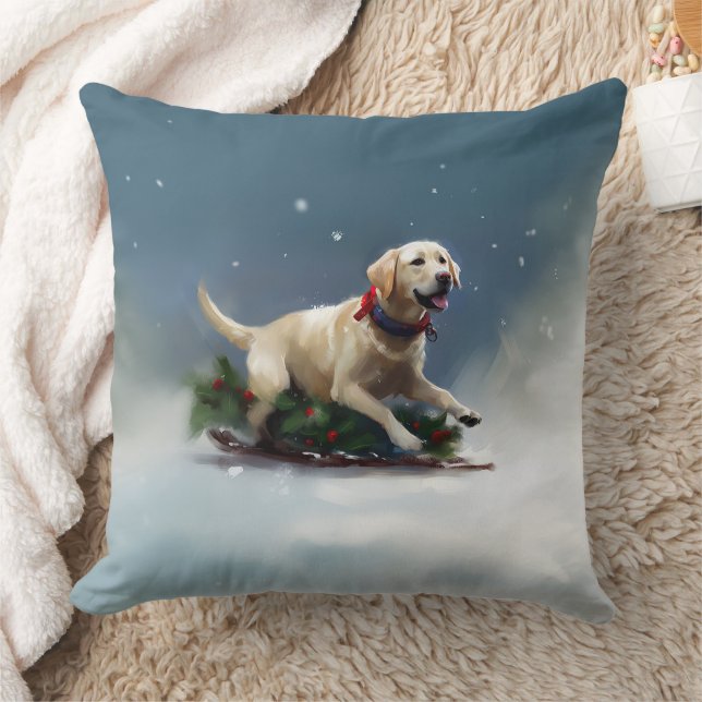 Labrador Christmas snow winter Throw Pillow (Blanket)