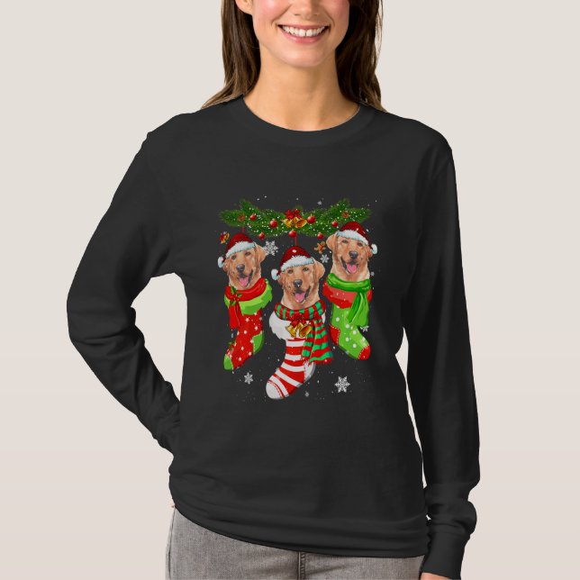 Labrador Christmas Socks Tree Light Xmas Santa Hat T-Shirt (Front)